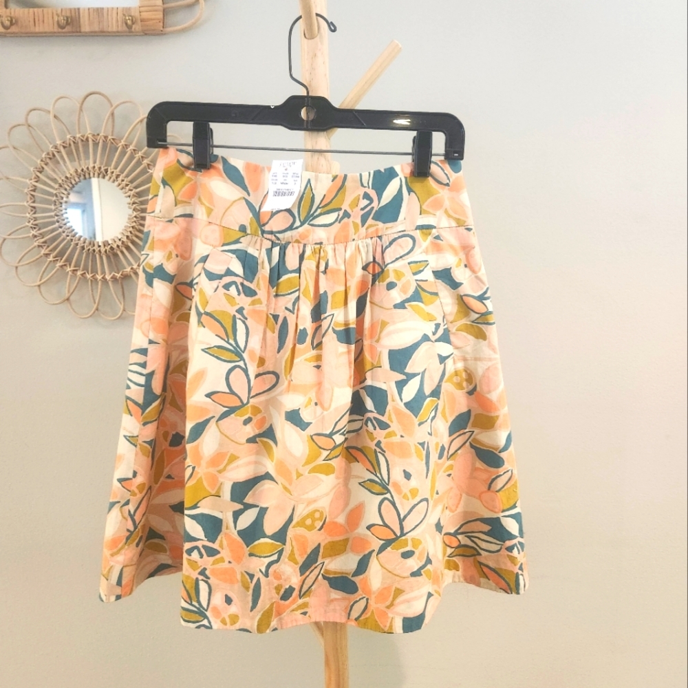 J. Crew NWT spring floral pleated mini skirt pockets orange blue size 2